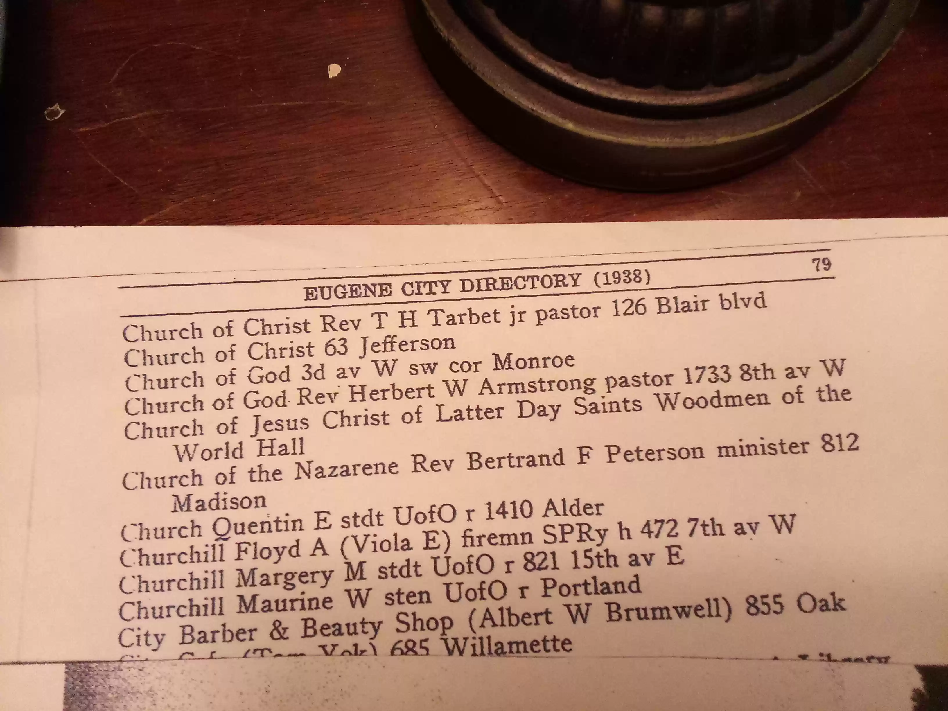 1938 Eugene Oregon Polk City directory